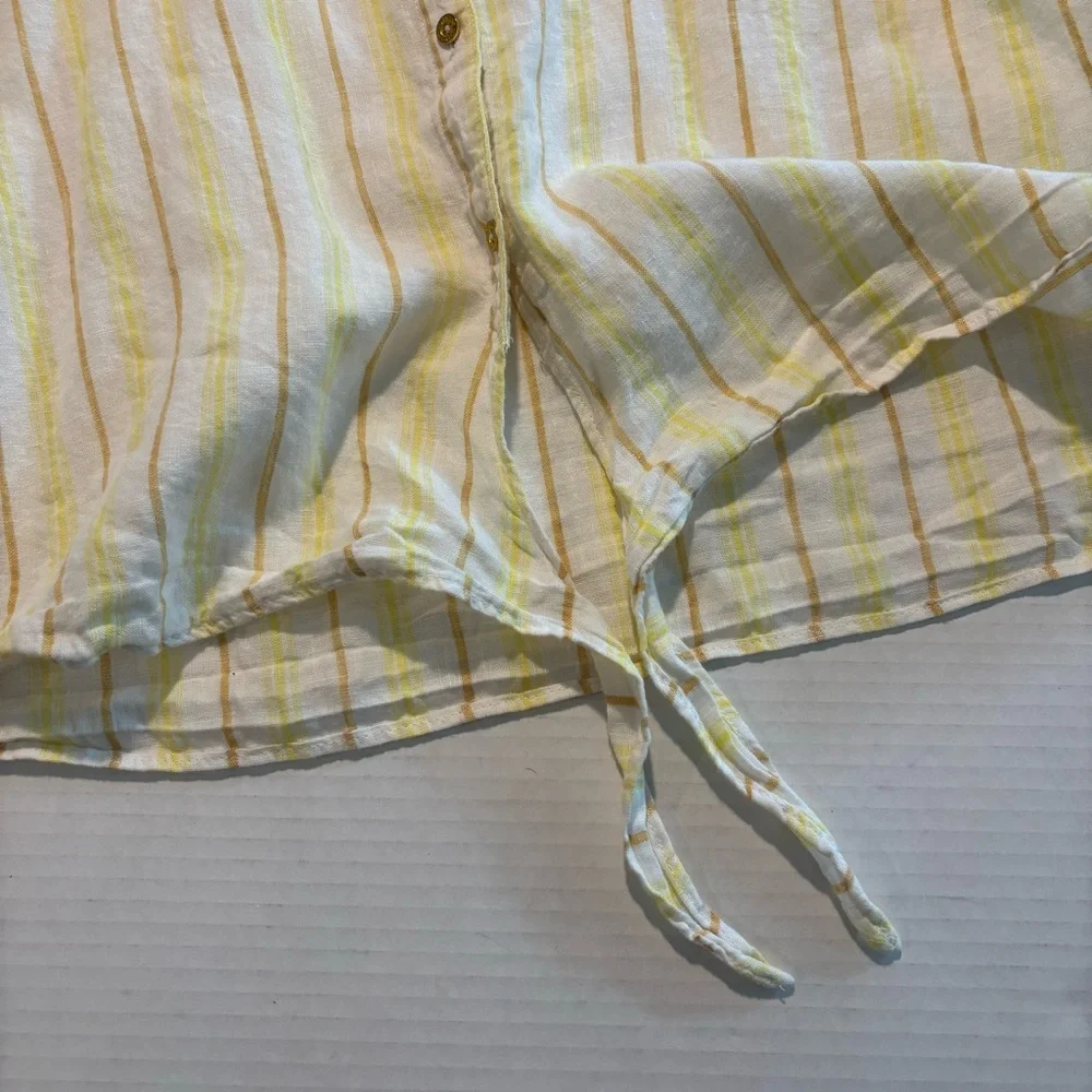Ellen Tracy 100% Linen Striped Tie Front Button Up Short‎ Sleeve Shirt Women’s M - Picture 6 of 7